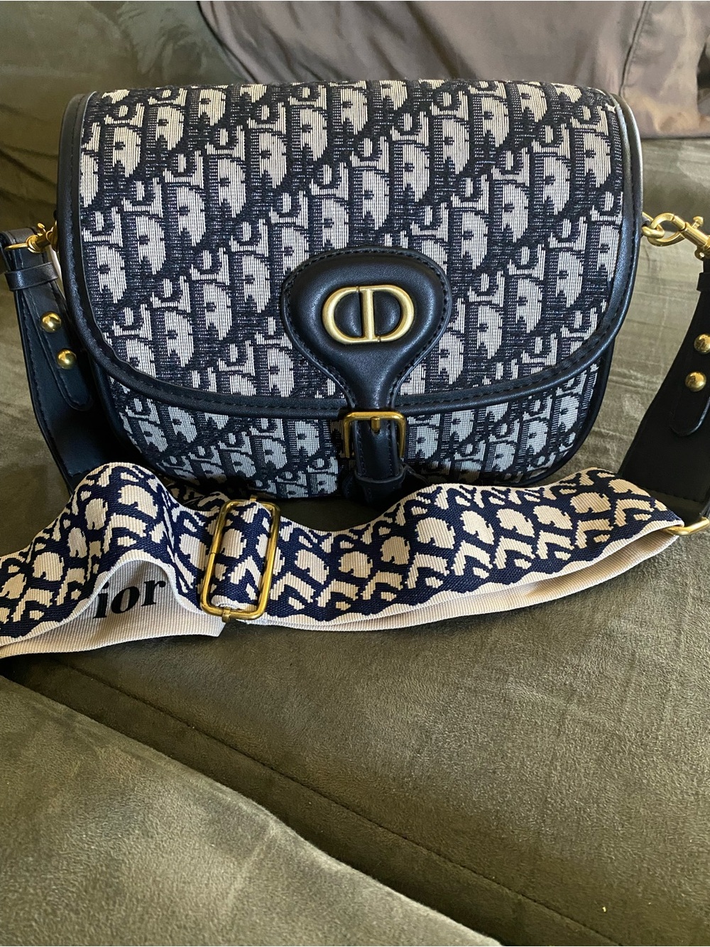 Black D Monogram Crossbody Bag with Detachable Logo Strap